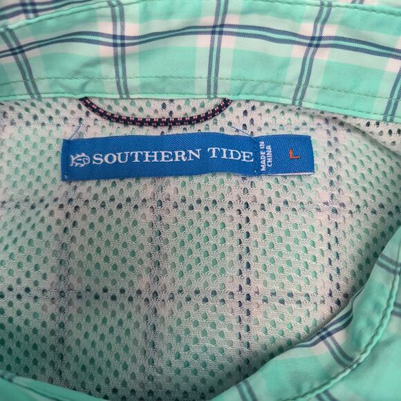 Southern Tide Classic Mens L Blue/Green Gingham Plaid Long Sleeve Button Down - Picture 3 of 9
